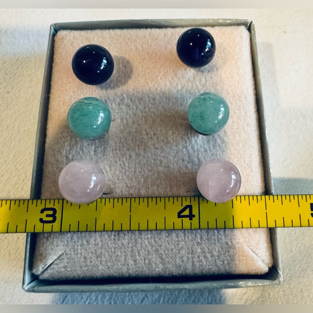Amethyst,Jade, Rose Quartz Stud Earrings Set from Pan Pacific Vancouver BC NWOT - Picture 11 of 12